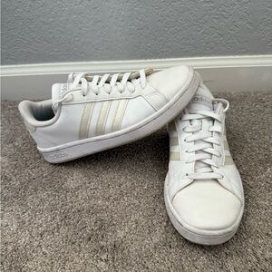 Adidas White Sneakers with Cream Stripes